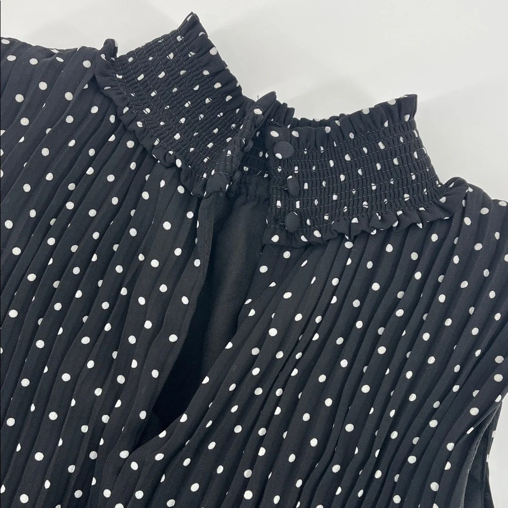 Nanette Lepore Mock Neck Sleeveless Pleated Polka Dot Dress Smocked Waist Size 4